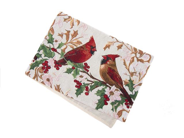 TAPESTRY TABLE RUNNER (CARDINALS ON HOLLY) (54")